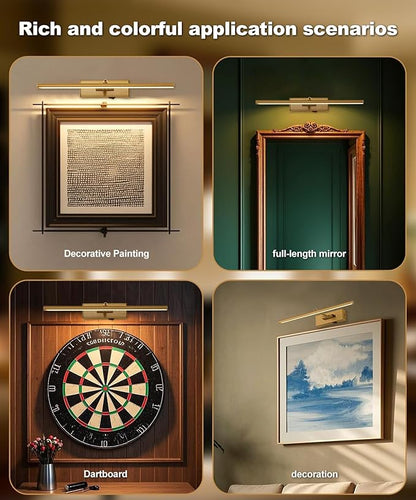 Battery Operated Picture Light with Wireless Remote 3CCT Dimmable Black Wall Art Lights for Paintings 3 Colors Rechargeable home decor Gallery Light 16’‘ Artwork Lighting for Canvas Timer Function