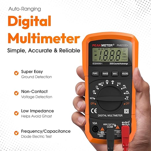 GroundLuxe Auto-Ranging Digital Multimeter – Best and Easiest Multimeter for Testing grounding Sheets and Mats, Instructions Included, Large Backlit LCD, Continuity Testing