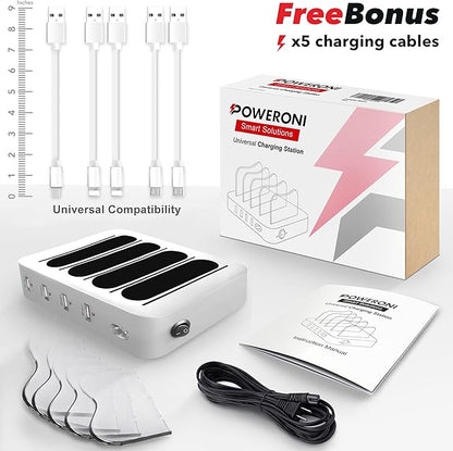 4 Port Charger Station - Fast Charging Dock for Multiple Devices Apple - Multi Device USB Charging Station - Compatible with Apple iPad, iPhone, Android, and Tablet - Charging Rack