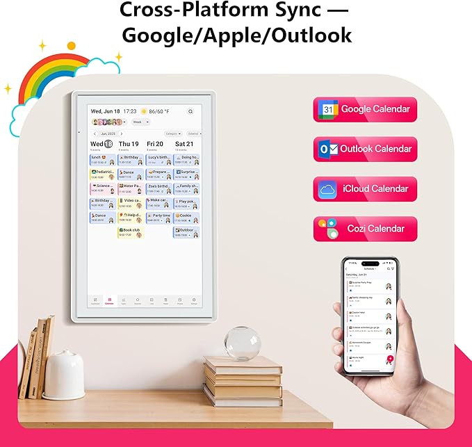 21.5 Inch Family Digital Calendar - Chore Chart, Meal Planner, Photo Display, FHD Interactive Touchscreen with LED Reminder, Wall & Desk Mount Smart Electronic Planner