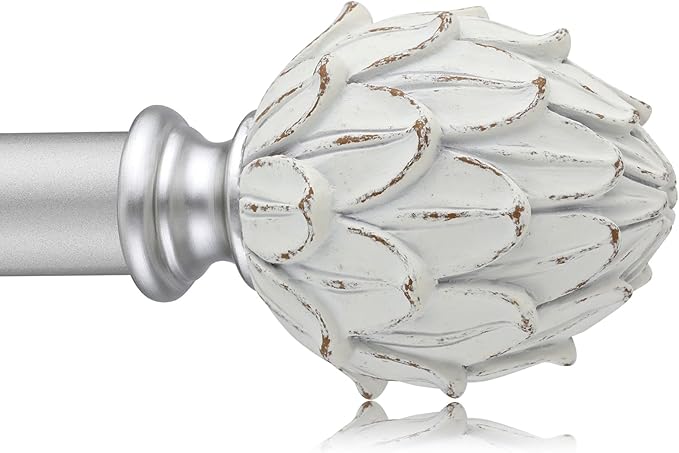 Curtain Rods for Windows 48 to 84 Inches 1 Inch Diameter Adjustable Drapery Rod Decorative Single Window Curtain Rods with Classic Finials,Silver
