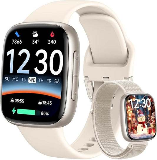 Fitpolo Smart Watch, 1.85" AMOLED Fitness Tracker with Bluetooth Call, Heart Rate/Sleep/SPO₂ Monitor, 100+ Sports Modes, 3ATM Waterproof Smartwatch for Android/iPhone/Samsung, Includes 2 Bands