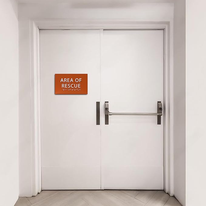 6" X4" Area of Rescue Sign - ADA Compliant Tactile Graphics Grade 2 Braille Text Wall Sign | Emergency Assistance, Refuge Place Sign for Schools, Offices, Apartments & Restaurants