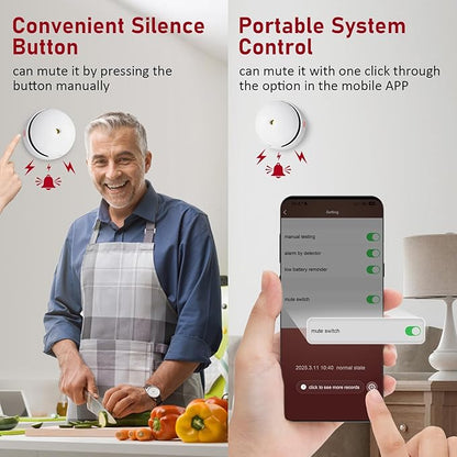 1 Pack Interconnected Smart Smoke Detector Smoke Alarm Bluetooth Real-Time App Alerts, Wi-Fi Smoke Detector Fire Detectors for Home Connectivity & 10-Year Battery Life & Multi-User Binding