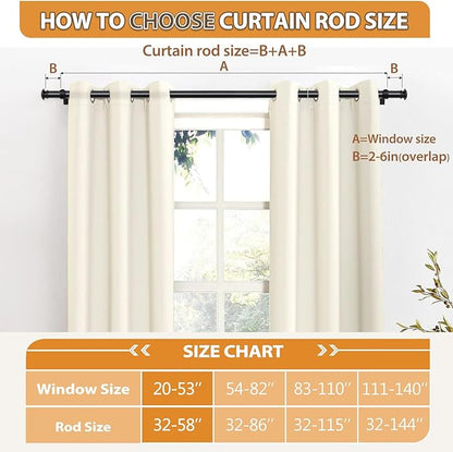 TONIAL Curtain Rod 32 to 58 Inch(2.6-4.8ft), Telescoping Splicing 3/4 Drapery Rods for Windows 20 to 53 Inch(1.7-4.4ft), Decorative Single Rod with Small Cap Finial, Black