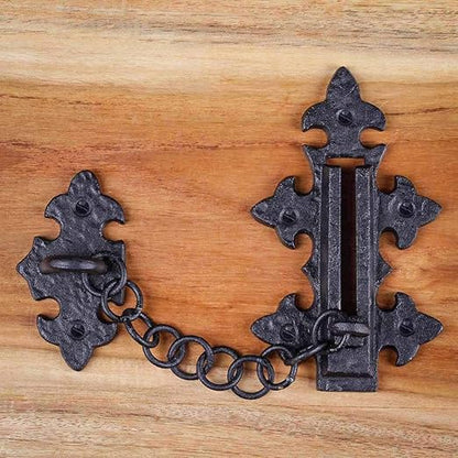 Renovators Supply Manufacturing Door Latches Slide Latch Bolt 5 in. Black Wrought Iron Colonial Chain Type Door Guard Extra Security Rust Resistant Privacy Latches with Hardware,Pack of 2