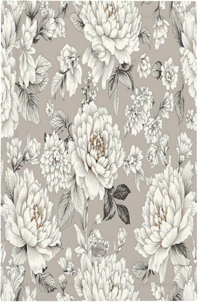 White Poppies Floral Modern Grey Peonies Flowers Light Switch Cover Plate 1 Gang No Device Blank Decorative Switch Plate Electrical Wall Plates Faceplate for Bedroom Bathroom Decor