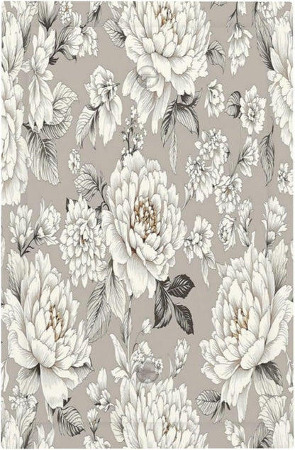 White Poppies Floral Modern Grey Peonies Flowers Light Switch Cover Plate 1 Gang No Device Blank Decorative Switch Plate Electrical Wall Plates Faceplate for Bedroom Bathroom Decor