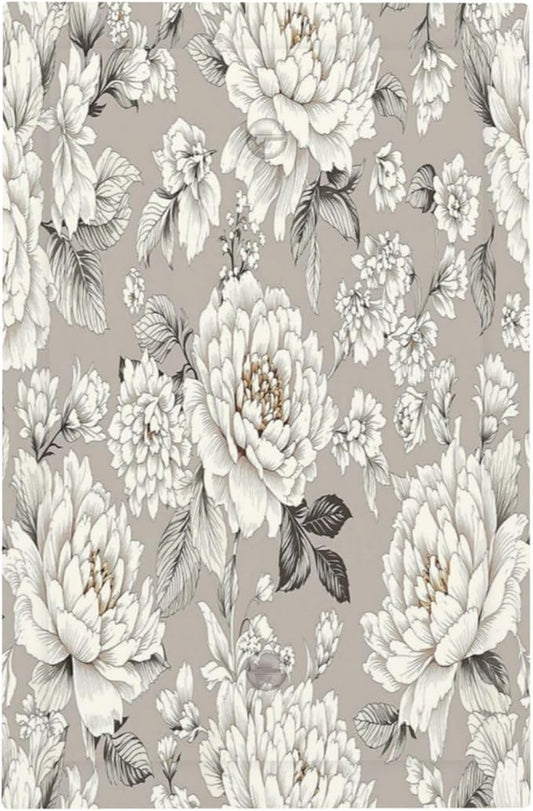 White Poppies Floral Modern Grey Peonies Flowers Light Switch Cover Plate 1 Gang No Device Blank Decorative Switch Plate Electrical Wall Plates Faceplate for Bedroom Bathroom Decor