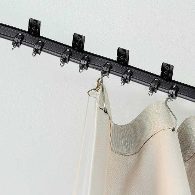 Jetec Curtain Tracks Ceiling Flexible Curtain Track Bendable Rail Curved Wall Mounted for Living Room Bedroom Divider Rod RV(5 Meter/ 16.4 Feet,Black)