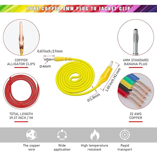 Back Probe Kit 30PCS,Banana Plug to Copper Alligator Clip Automotive Test Leads Set with Alligator Clips, Wire Piercing Probes,30V Back Probe Pins for Automotive Circuit Electrical Diagnostic Testing