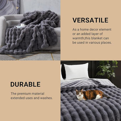 SAPHREAS Faux Fur Throw Blanket for Couch, Fluffy Fuzzy Bubble Blanket for Sofa Bed Living Room, Grey Decor Soft Cozy Gifts for Women Men, 50x60” Gray