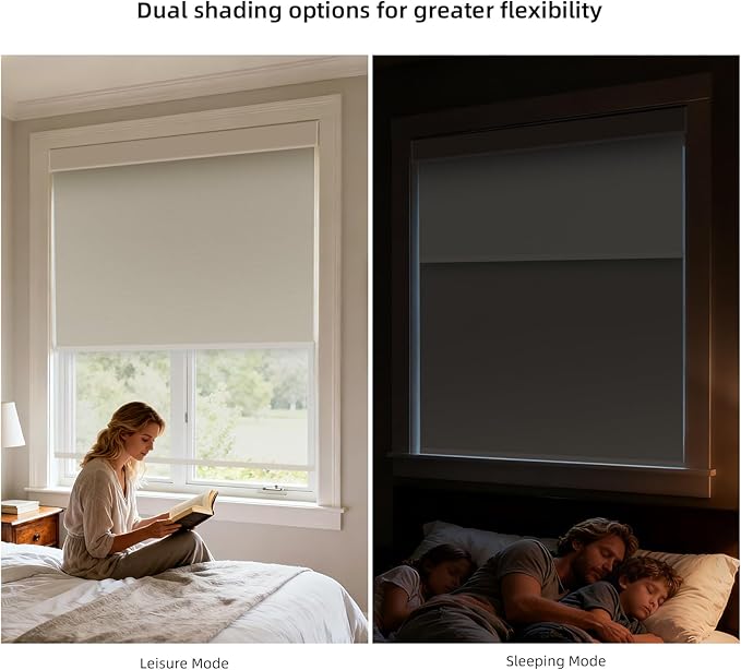 ZSTARR Motorized Day and Night Dual Smart Blind for Window with Valance Rechargeabl Motor,Blackout Roller Shade Custom Size,with Valance Suitable for Home,Office (Full Blackout Light Coffee)…