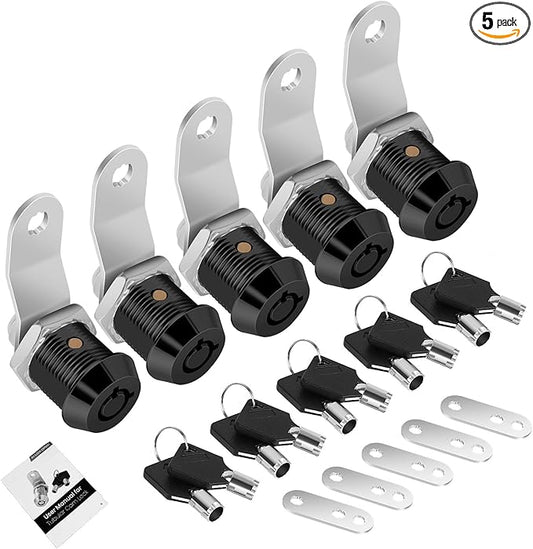 5 Pack Tool Box Lock with Keys, 5/8" RV Storage Lock Keyed Alike, Cabinet Lock Cam Locks for Toolbox Lock Replacement Mailbox RV Compartment Locks with Manual (Black -5 Pack, 5/8 Inch)