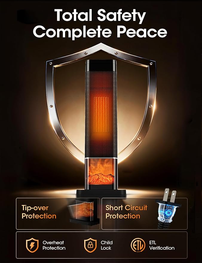 Manastin Space Heaters for Indoor Use, Electric Heaters with Remote, Adjustable Thermostat, 120° Oscillation, 24H Timer, Child Lock & Safety Protection, Portable Heater for Large Room, Office, Garage