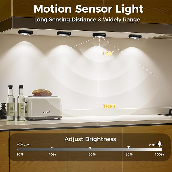 LED Motion Sensor Puck Lights, Small Rechargeable Under Cabinet Light, Dimmable Daylight White Closet Lights, Wireless Under Cabinet Lighting for Drawer, Kitchen (6 Pack)