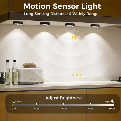 LED Motion Sensor Puck Lights, Small Rechargeable Under Cabinet Light, Dimmable Daylight White Closet Lights, Wireless Under Cabinet Lighting for Drawer, Kitchen (6 Pack)