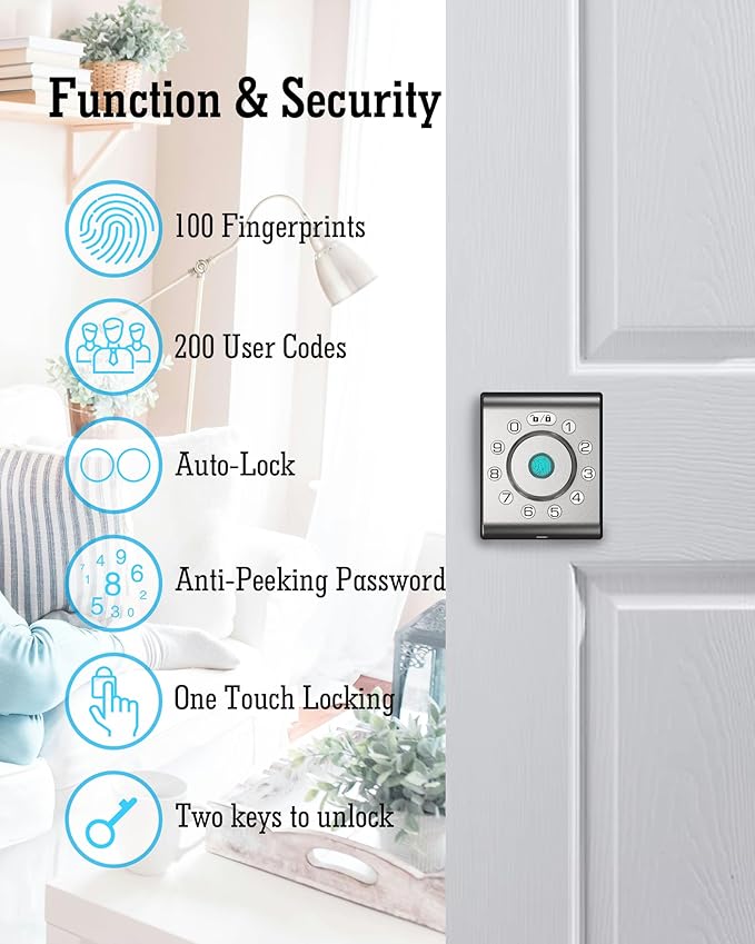 LELOUPFIDELE Smart Lock – Keyless Entry Door Lock with Keypad Deadbolt, Fingerprint & Anti-Peek Code, Compact Design, Auto-Lock, Easy Install for Home//Office (Satin Nickel)