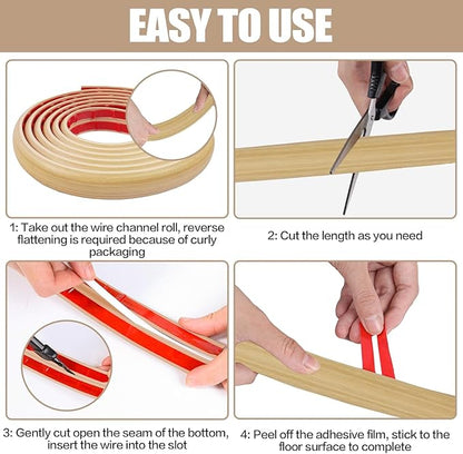 Floor Cord Cover Self Adhesive Cord Hider,3.3FT Cable Management, Extension Strip Protector for Wires, Prevent Cable Trips for Offices, Gyms, Exhibitions Cavity:0.3"(W) x0.28(H) WoodLightyellow