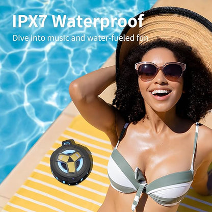 EBODA Waterproof Bluetooth Speaker, Shower Wireless Speaker, IP67 Waterproof, LED Light, Floating, Portable Speakers for Travel, Pool, Beach, Kayak, Gifts for Men-Black Golden Special Edition