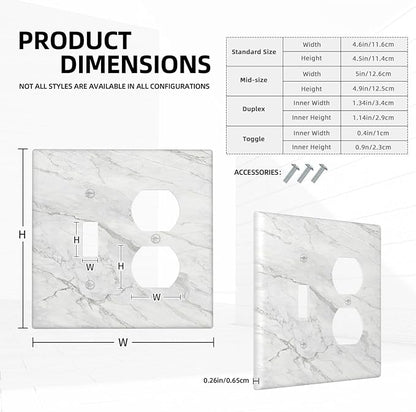Wallplates Marble Granite White And Grey 1 Toggle 1 Duplex Switch Plate Electrical GFCI Faceplate Decorative Light Switch Covers for Home Bedroom Decor