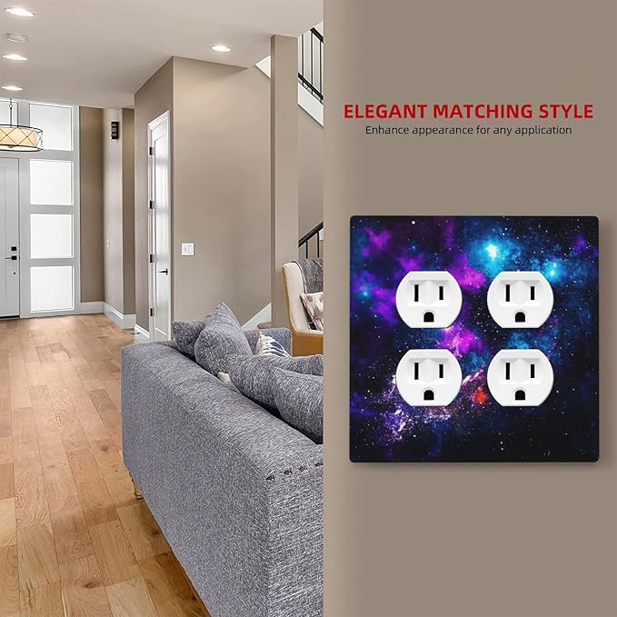Outer Space Colorful Starry Sky Galaxy Planet Outlet Covers 2 Gang Double Duplex Decorative Light Switch Covers Electrical Wallplates Socket Faceplate for Bed Room Living Room Decor