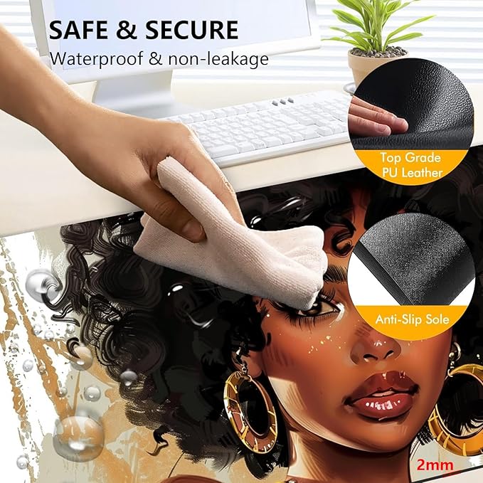 Heated Mouse Pad with 3 Levels Heated & 3 Hours Auto Shut-Off Mouse Pad for Warming Hands in Office Home, 31.5" x 13"Large Safe Desk Mat Hand Warmer，Girl with Short Hair