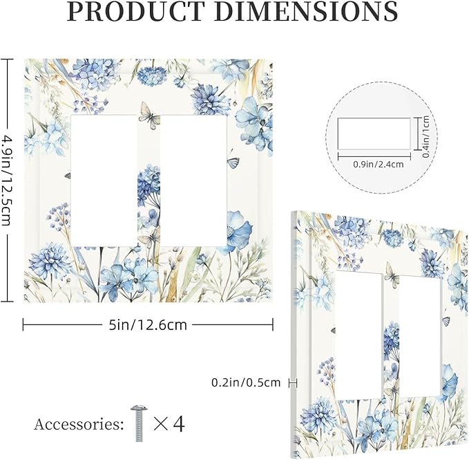 Decorative Outlet Covers Blue Floral Hydrangea Plants 2 Gang Double GFCI Rocker Electrical Wall Panels Light Switch Cover Plate for Bedroom Home Decor