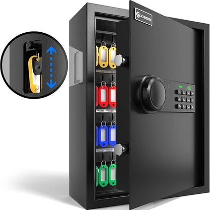 XDeer 71-Key Safe Wall Mount with Advanced Anti-Theft & LED Light, Key Cabinet with Combo & Key Lock for Hotels, Offices & Car Dealerships