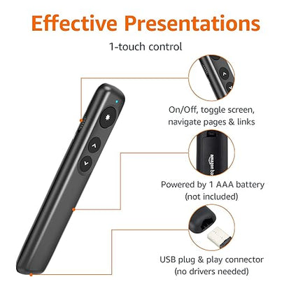 Amazon Basics Wireless Presenter, Red Laser, 2.4GHz, Battery Operated, Hyperlink