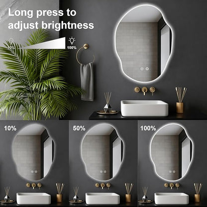 Asymmetrical Bathroom Mirror with Lights,Irregular LED Bathroom Vanity Mirror with Backlit,Anti-Fog,3 Colors and Dimmable Light with Memory,Hardwired Supported[Horizontal/Vertical] 30" H x 22" W