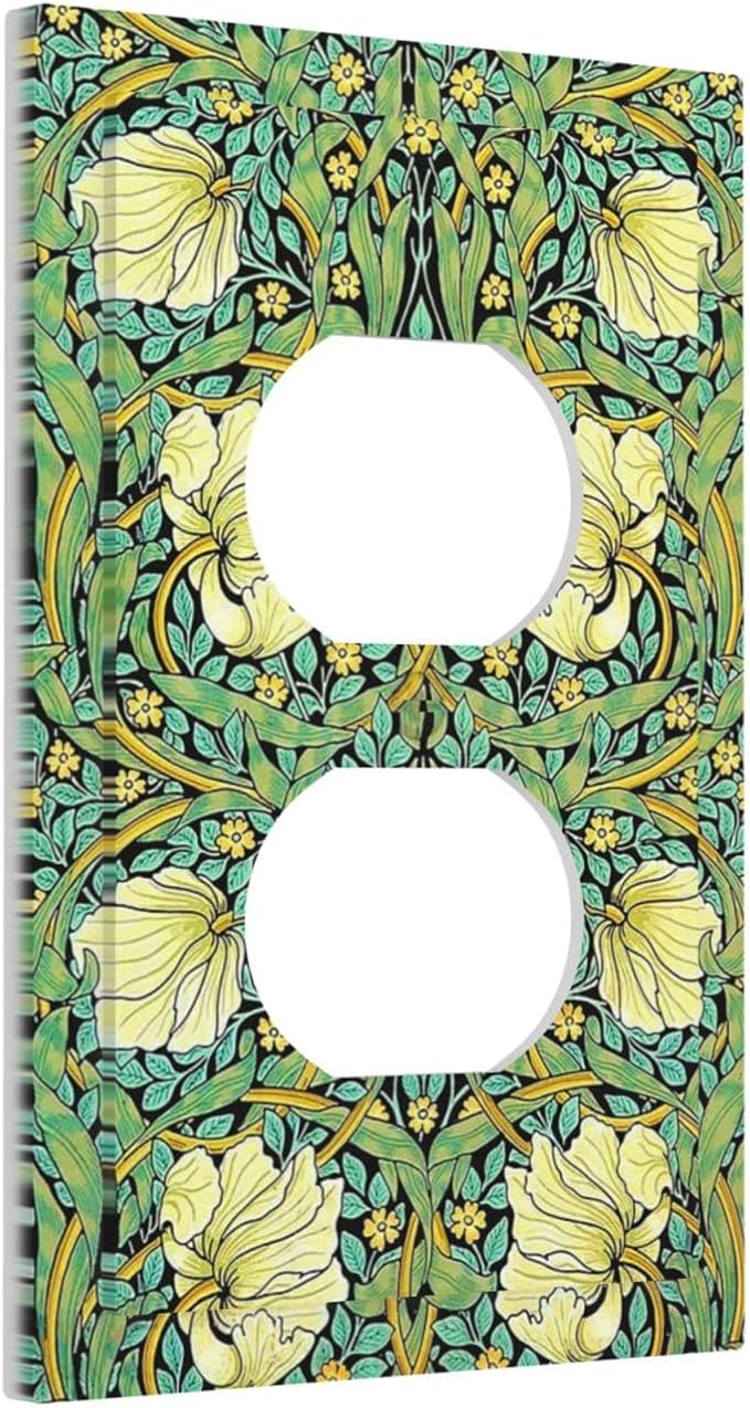 Outlet Covers William Morris Vintage Floral Yellow Flowers Green Leaf 1 Gang Duplex Wall Plate Decorative Switch Plates Electrical Receptacle Faceplate Light Switch Cover for Bedroom Decor