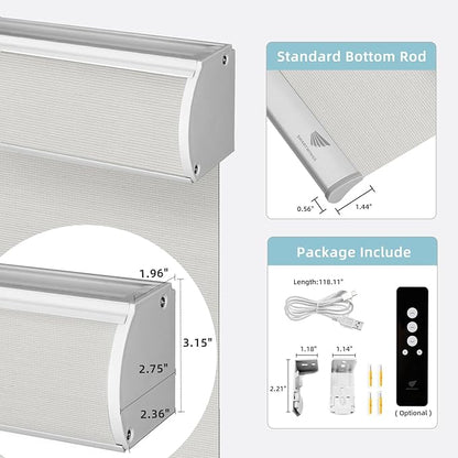 SmartWings Motorized Smart Roller Shades in Light Filtering, Electric Blinds with Remote for Windows Compatible with Alexa/Google Home/Homekit, Customized, PVC Free Pearl 5% Openness