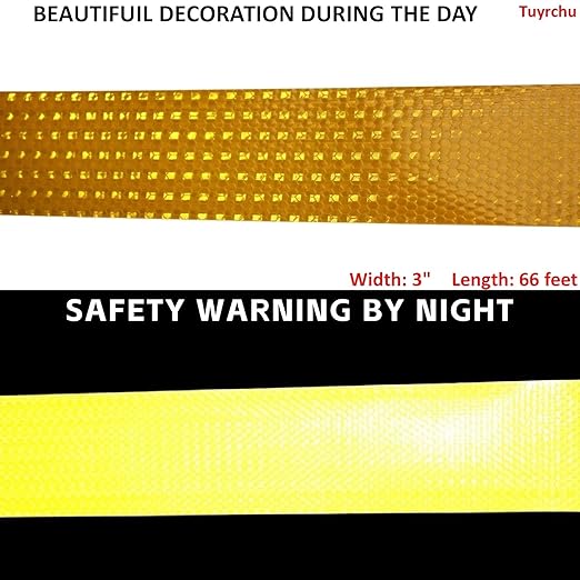 Reflective Tape Yellow 3 inch, Outdoor Waterproof High Visibility Warning Industrial Marking Tape, Safety Stickers (68 feet)