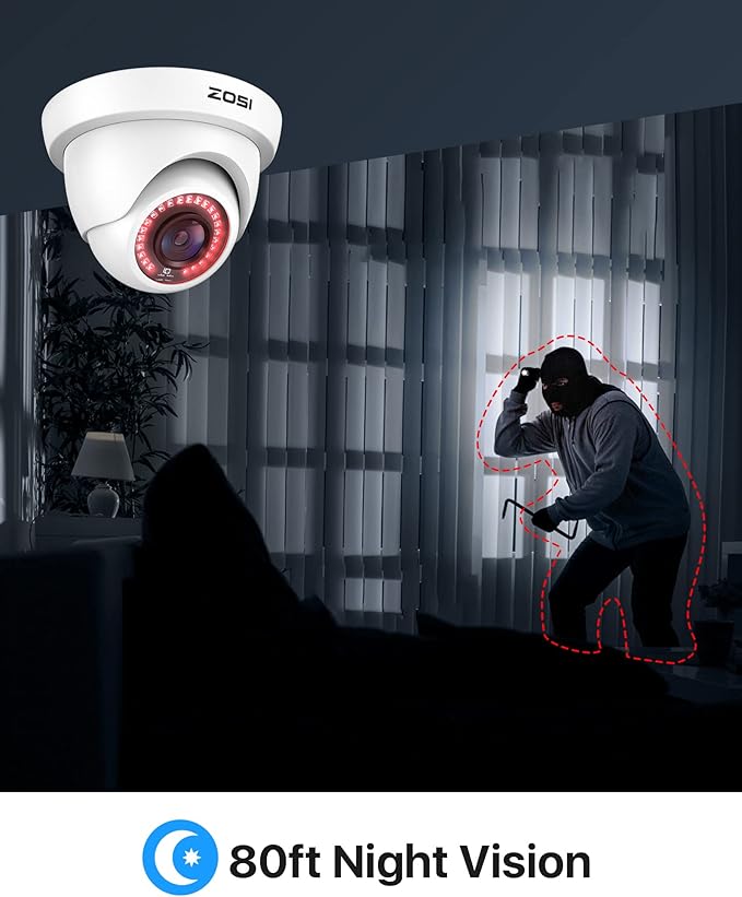 ZOSI 4Pack 2MP 1080P HD Security Cameras, 80ft Night Vision, IP66 Weatherproof, Indoor Outdoor Home CCTV Dome Camera for 1080P/5MP/4K HD-TVI Analog DVR Surveillance System