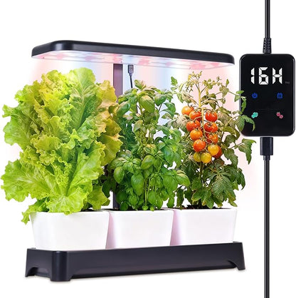 Indoor Garden Led Grow Light, Full Spectrum LED Grow Lamp for Indoor Plants with Intelligent Controller, Height Adjustable, Ideal for Home Desk Plant Lighting (Without Pots) (Black, 16.5*6.5*4 inch)