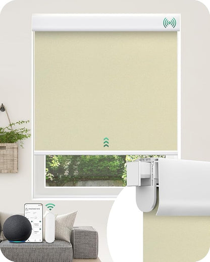 Allesin No Drill Motorized Roller Blinds – Rechargeable Electic Blackout Shades with Cassette Cover, Utral-Quiet Motor, Automatic Blind with Remote for Indoor Windows (Beige, 36" W x 72" H)