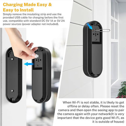 1080p Wireless Video Doorbell Camera with Indoor Receiver, AI Human Detection, 2-Way Audio, Night Vision, Cloud Storage, Real-Time Alerts, 2.4G Wi-Fi Only (Linen)