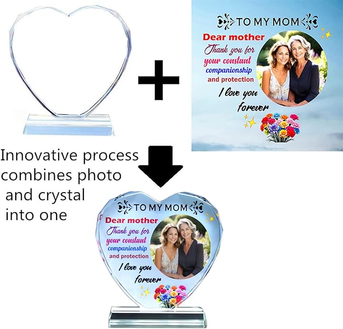 FANF&YKPY Personalized mother's gift customized heart-shaped crystal photo frame Christmas, Thanksgiving, Mother's Day, birthday gift for mom, mother, wife, women, ladies, grandmother