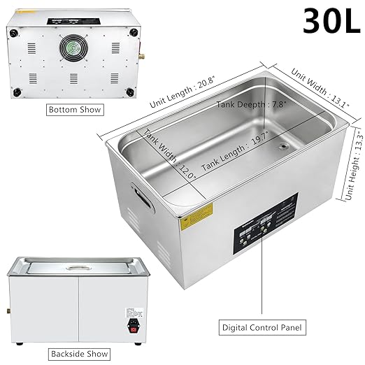 30L Ultrasonic Cleaning Machine with Digital Timer & Heater, Stainless Steel Sonic Parts Cleaner for Carburetor, Auto Tools Cleaning.
