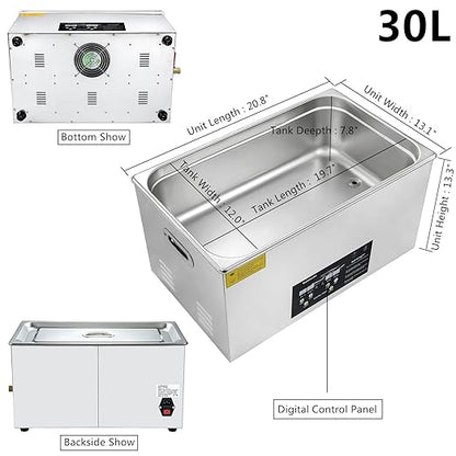 30L Ultrasonic Cleaning Machine with Digital Timer & Heater, Stainless Steel Sonic Parts Cleaner for Carburetor, Auto Tools Cleaning.