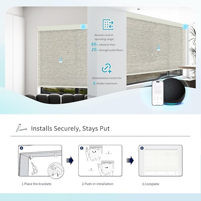 Motorized Blinds with Remote Custom Size Blackout Smart Roller Shades Compatible with Alexa Google, Electric Blinds for Windows