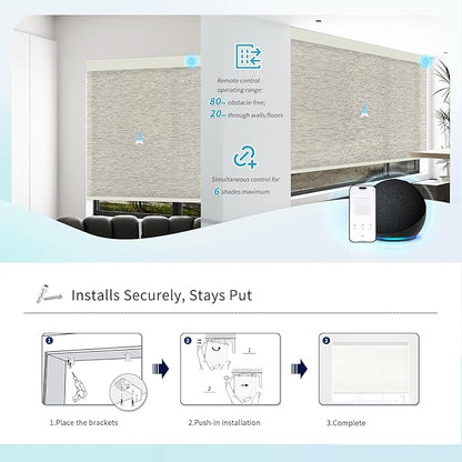 Motorized Blinds with Remote Custom Size Blackout Smart Roller Shades Compatible with Alexa Google, Electric Blinds for Windows