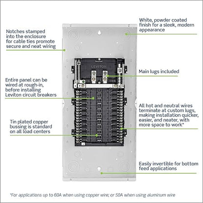 Leviton 20 Space, 20 Circuit Indoor Load Center with Main Lugs, LP222-LPD