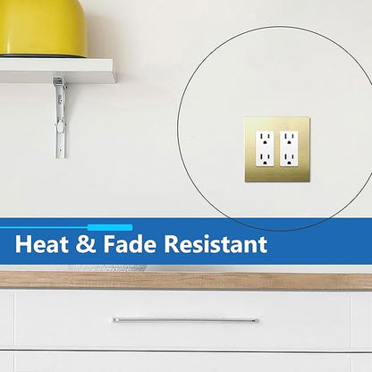LIDER Double Decorator Metal Wall Plate, Temperature and Impact Resistant, 201 Stainless Steel, Screwless Cover, Modern Upgrade, Mid-Size 2-Gang 4.88” x 4.92”, Brushed Brass, LSMWP-32M-BB