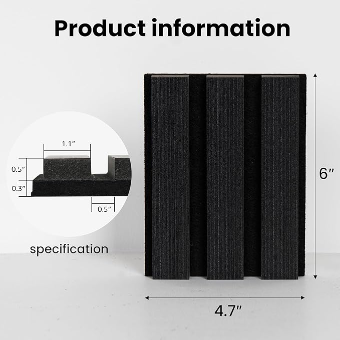 Sample Wood Salt Acoustic Wall Panels, Soundproof Wooden Wall Panels, 3D Fluted Sound Absorbing Panel, Matte Black, Sample Pack