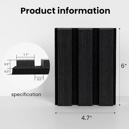 Sample Wood Salt Acoustic Wall Panels, Soundproof Wooden Wall Panels, 3D Fluted Sound Absorbing Panel, Matte Black, Sample Pack