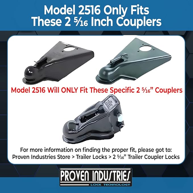 Proven Industries Model 2516 Trailer Lock, Fits 2 5/16-Inch Couplers, Made in The USA (Black-Square)