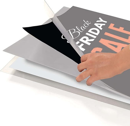 M&T Displays Metal Eco Info Board Black 18x60 Inches Slide-in Poster Sign Holder 1 Tier Double Sided Floor Standing Advertising Display with Backing and Anti-Glare PET Cover