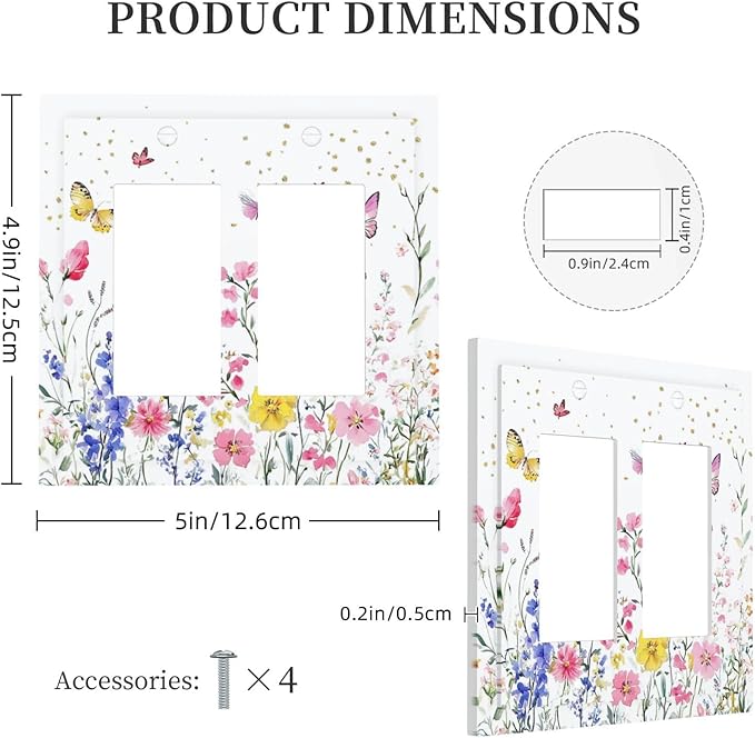 Decorative Outlet Covers Watercolor Floral Butterfly Colorful Wildflower 2 Gang Double Gfci Rocker Electrical Wall Panels Light Switch Cover Plate For Bed Room Living Room Decor